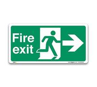 Fire Exit Right Arrow Sign, Self-adhesive Vinyl Sticker 30x15cm, British Standard Fire Safety
