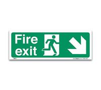 Fire Exit Right Down Arrow Sign, 1mm Rigid Plastic 42x15cm, British Standard Fire Safety