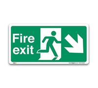 Fire Exit Right Down Arrow Sign, Self-adhesive Vinyl Sticker 30x15cm, British Standard Fire Safety