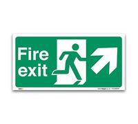 Fire Exit Right Up Arrow Sign, 1mm Rigid Plastic 30x15cm, British Standard Fire Safety