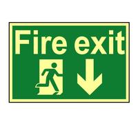 Fire Exit Running Man Arrow Down - Photoluminescent 300 X 200mm Scan Multi One Size
