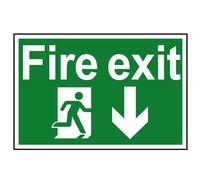 Fire Exit Running Man Arrow Down - Pvc Sign 300 X 200mm Scan Multi One Size