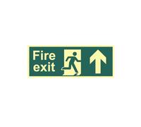 Fire Exit Running Man Arrow Up Sign - Fire Safety - Photoluminescent Glow In The Dark - Rigid PVC - 400mm x 150mm