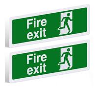 Fire Exit Sign - 2 Pack, 300x100mm Self Adhesive Vinyl - Durable Fire Escape Route Stickers for Indoor & Outdoor Use, EN ISO 7010:2012 Compliant