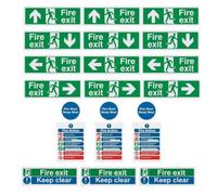 Fire Exit Sign 21 Pack Commercial Safety Kit Multicolor Assorted | Fire Exit Keep Clear Sign, Fire Assembly Point Sign Outdoor, Fire Action Notice