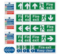 Fire Exit Sign, 21x Self-Adhesive Exit Sticker Kit, Large Fonts Man Running Right Sticker, Pointing Up Sign, Household Safety Use, Easily Visible Signage, Warning And Direction Tool