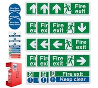 Fire Exit Sign, 21x Self-Adhesive Exit Sticker Kit, Stickers Large Fonts Man Running Right Sticker, Pointing Up Signs, Emphasizing Colors Household Signs, Easily Visible, 20x15cm, 10x30cm