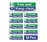 Fire Exit Sign - 30cm x 10cm Ideal Sized Fire Exit Keep Clear Self Adhesive Vinyl Sign [Pack of 10], white, 30 x 10 cm