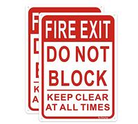 Fire Exit Sign, Do Not Block Door Signs, Keep Clear at All Times Sign, 250 x 180 mm Rust Free Aluminum, Weather/Fade Resistant Easy Mounting, 2 Pack
