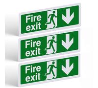Fire Exit Sign Down Arrow - 3 Pack, 300x100mm Self Adhesive Vinyl - Weatherproof, UV Resistant Matte Finish, Durable Fire Escape Route Stickers for Indoor & Outdoor Use