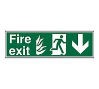 Fire Exit Sign Down Arrow Adhesive Plastic 20 x 60 cm
