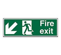 Seco Fire Exit - Arrow Pointing Down & Left, Man Running Left, Fire Exit Sign, 300mm x 100mm - 1mm Semi Rigid Plastic