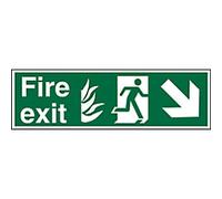 Seco NHS Compliant Fire Exit - Fire Exit, Fire, Man Running Right, Arrow Pointing Down & Right Sign, 450mm x 150mm - Self Adhesive Vinyl