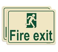 Fire exit Sign Emergency Exit or Anywhere for escape route Action Notice Safety Signs 10x7 Inches Waterproof UV Protection Strong Durable 2 Pack