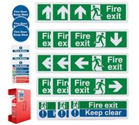 Fire Exit Sign, Exit Sign, 21 x Self Adhesive Escape Stickers Kit | Man Running Right with Large Character, Upward Facing Sign, Warning Signs for the