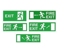 Fire Exit Sign - Glow in The Dark Self Adhesive Vinyl Sticker, Left, Right, Up Arrow Emergency Exit Signage with Clear Directional Arrows 300x100mm (Pack of 15)
