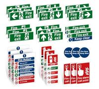 Fire Exit Sign Kit 30pcs - Self-Adhesive Vinyl Safety Signs - Fire Action, Exit Keep Clear, Door Keep Shut, Extinguisher Stickers - Waterproof UV Resistant EN ISO 7010 Compliant