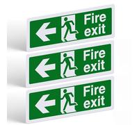 Fire Exit Sign Left Arrow - 3 Pack, 300x100mm Self Adhesive Vinyl - Weatherproof, UV Resistant Matte Finish, Durable Fire Escape Route Stickers for Indoor & Outdoor Use