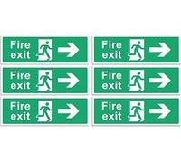 Fire Exit Sign - Multipack 1/2/4/6 - Up, Down, Left, Right Arrows, Keep Clear, Safety Signs 30x10cm Self Adhesive Vinyl Sticker, Easy Application Fire Door Emergency Exit Signage (Right Arrow 6 Piece)