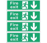 Fire Exit Sign - Multipack 1/2/4/6 - Up, Down, Left, Right Arrows, Keep Clear, Safety Signs 30x10cm Self Adhesive Vinyl Sticker, Easy Application Fire Door Emergency Exit Signage (Down-Arrow 4 Piece)