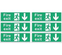 Fire Exit Sign - Multipack 1/2/4/6 - Up, Down, Left, Right Arrows, Keep Clear, Safety Signs 30x10cm Self Adhesive Vinyl Sticker, Easy Application Fire Door Emergency Exit Signage (Down-Arrow 6 Piece)