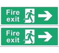 Fire Exit Sign - Multipack 1/2/4/6 - Up, Down, Left, Right Arrows, Keep Clear, Safety Signs 30x10cm Self Adhesive Vinyl Sticker, Easy Application Fire Door Emergency Exit Signage (Right Arrow 2 Piece)