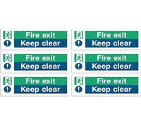 Fire Exit Sign - Multipack 1/2/4/6 - Up, Down, Left, Right Arrows, Keep Clear, Safety Signs 30x10cm Self Adhesive Vinyl Sticker, Easy Application Fire Door Emergency Exit Signage (Keep Clear 6 Piece)
