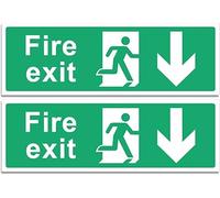 Fire Exit Sign - Multipack 1/2/4/6 - Up, Down, Left, Right Arrows, Keep Clear, Safety Signs 30x10cm Self Adhesive Vinyl Sticker, Easy Application Fire Door Emergency Exit Signage (Down-Arrow 2 Piece)
