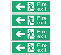 Fire Exit Sign - Multipack 1/2/4/6 - Up, Down, Left, Right Arrows, Keep Clear, Safety Signs 30x10cm Self Adhesive Vinyl Sticker, Easy Application Fire Door Emergency Exit Signage (Left Arrow 4 Piece)