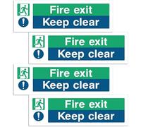 Fire Exit Sign - Multipack 1/2/4/6 - Up, Down, Left, Right Arrows, Keep Clear, Safety Signs 30x10cm Self Adhesive Vinyl Sticker, Easy Application Fire Door Emergency Exit Signage (Keep Clear 4 Piece)