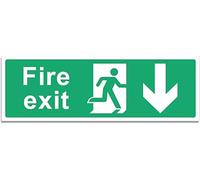 Fire Exit Sign - Multipack 1/2/4/6 - Up, Down, Left, Right Arrows, Keep Clear, Safety Signs 30x10cm Self Adhesive Vinyl Sticker, Easy Application Fire Door Emergency Exit Signage (Down-Arrow 1 Piece)
