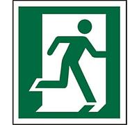 Seco Fire Exit - Man Running Through Door Right Sign, 100mm x 100mm - 1mm Semi Rigid Plastic