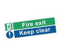 Fire Exit Sign - Rigid Plastic Emergency Escape Route Marker with "Keep Clear" Text - Durable 300mm x 100mm Fire Extinguisher Sign, EN ISO Compliant, Green & White