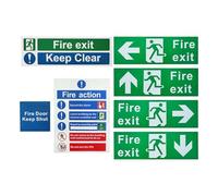 Fire Exit Sign, Safety Decal Sticker Set, 7-Piece Fade Resistant Label, Sturdy Emergencies Marker for Industrial Outdoor Wall Door Business Use for Men Women Kids Elderly Protection 75g