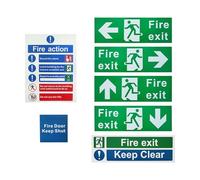 Fire Exit Sign | Safety Exit Sign Sticker - 7 Piece Warning Decal Sticker Fade Resistant Material for Business Commercial Industrial Door Kids Women Men Elderly Safety Guidance