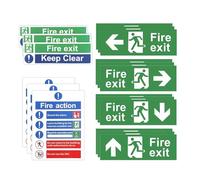 Fire Exit Sign Set, 21 PCS Safety Signs, Fire Exit (Right, Left, Up, Down Arrow), Keep Shut, Fire Action Notice, Keep Clear, Self Adhesive Fire Safety Signs