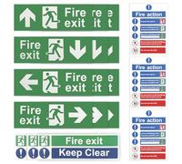 Fire Exit Sign Set, 21 PCS Self Adhesive Fire Safety Signs (Right, Left, Up, Down Arrow), Fire Door Keep Shut Signs, Fire Action Notice, Fire Exit Keep Clear Stickers
