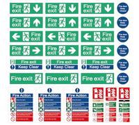 Fire Exit Sign Set, 30 PCS Self Adhesive Fire Safety Signs Fire Exit Keep Clear Stickers Fire Door Keep Shut Signs Fire Action Notice Extinguisher Signs Self Adhesive Vinyl Sticker