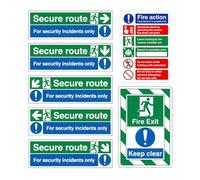 Fire Exit Sign Set - Escape Direction Decals | Safety Paper Warning Stickers, Fire Action Instruction Display Signs, High Visibility Compliance Alert Labels With Workplace Areas