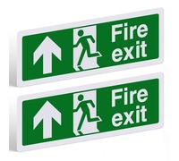 Fire Exit Sign Up Arrow - 2 Pack, 300x100mm Self Adhesive Vinyl - Weatherproof, UV Resistant Matte Finish, Durable Fire Escape Route Stickers for Indoor & Outdoor Use