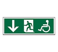 Fire Exit Sign Wheel Chair Down Arrow Adhesive Acrylic 15 x 45 cm