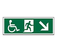 Fire Exit Sign Wheel Chair Down Right Arrow Adhesive Acrylic 15 x 45 cm