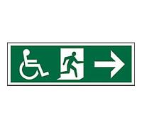 Fire Exit Sign Wheel Chair Right Arrow Adhesive Acrylic 15 x 45 cm