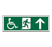 Seco DDA Fire Exit - Wheel Chair, Man Running Right, Arrow Pointing Up Pictogram Sign, 450mm x 150mm - Self Adhesive Vinyl