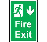 Fire Exit Symbol & Down Arrow Safety Sign - 1.2mm Rigid Plastic 300mm x 200mm