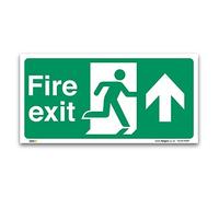 Fire Exit Up Arrow Sign, 1mm Rigid Plastic 30x15cm, British Standard Fire Safety
