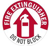 Fire extinguisher. Arrow pointing up. Do not block. Floor sticker - Self adhesive floor graphic (200mm x 200mm)