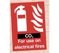 Fire Extinguisher CO2 For Use On Electrical Fires Safety Sign Self Adhesive Gloss Sticker A4 297mm x 210mm