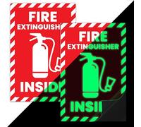 Fire Extinguisher Inside Sticker, 4 x 6 Inch Glow in the Dark Fire Extinguisher Sign Sticker, Engineer Grade Vinyl Safety Label for Wall, Door, Cabinet, 2 Pack