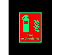 Fire extinguisher Safety sign - 1.2mm Photoluminescent glow in the dark rigid plastic with self adhesive backing 300mm x 200mm